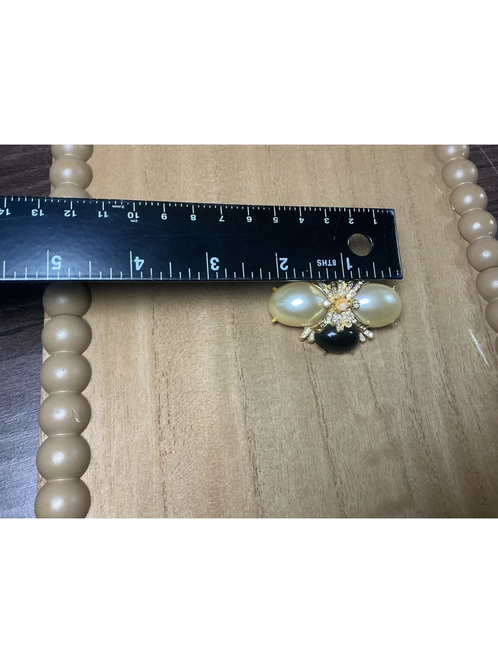 Joan Rivers Vintage Style Gold Tone Brooch with Faux Pearls and Black Stones